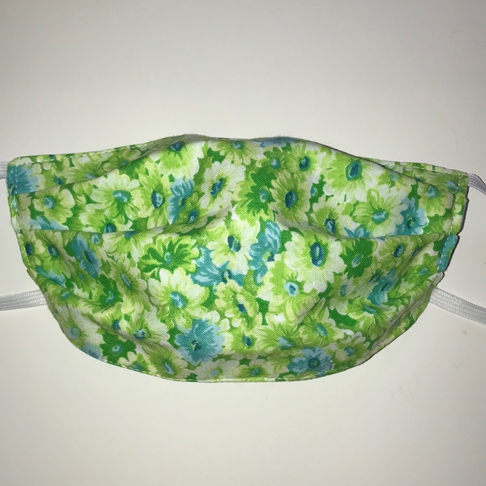 2 Face Masks REVERSIBLE Boho Floral Green & Purple - Picture 9 of 11